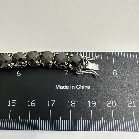 Bracelet Black Faceted Tennis Style Two Toned Safety Clasp IJDI China 925 Marked - Picture 13 of 13